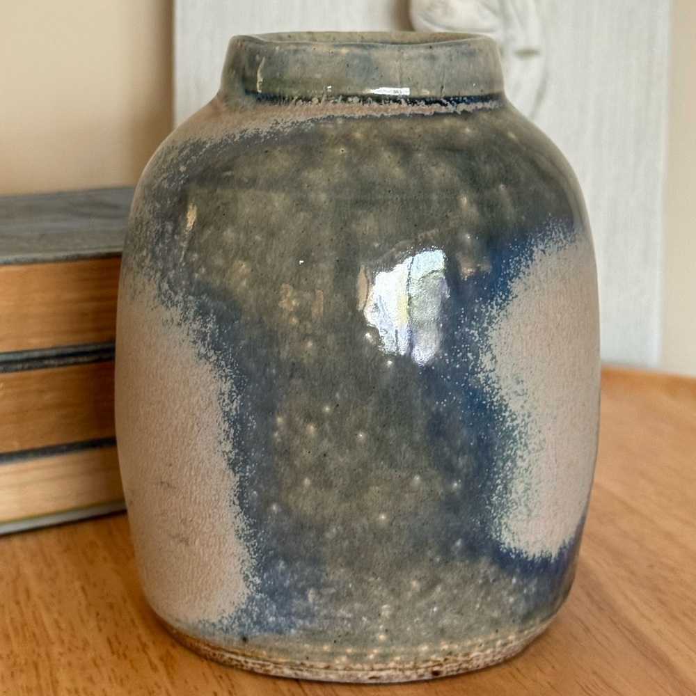 Artisan Signed Studio Art Pottery Vessel/Vase, Matte & Glossy Glaze, 6”